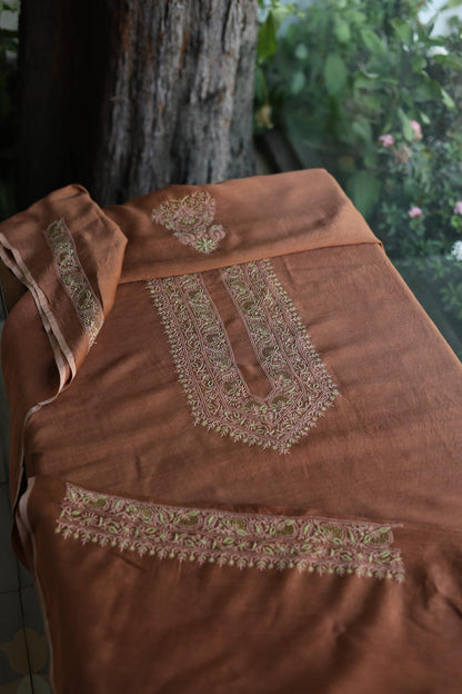 Cocoa Shade Moonga Silk Chikankari Men’s Kurta Fabric