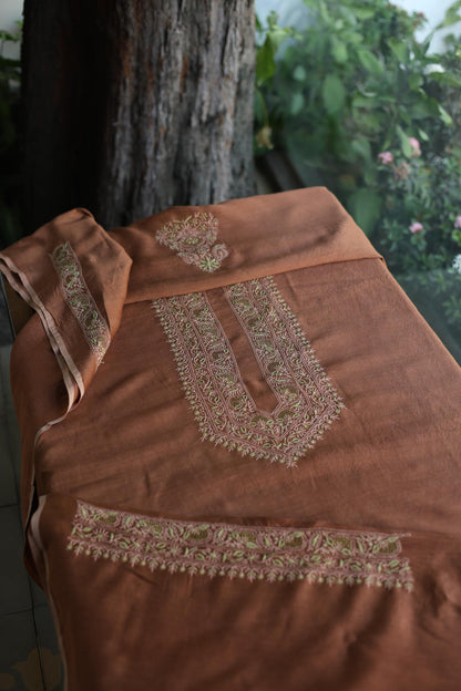 Cocoa Shade Moonga Silk Chikankari Men’s Kurta Fabric