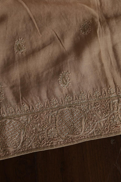 Coffee Brown Maheshwari Chikankari Unstitched Fabric