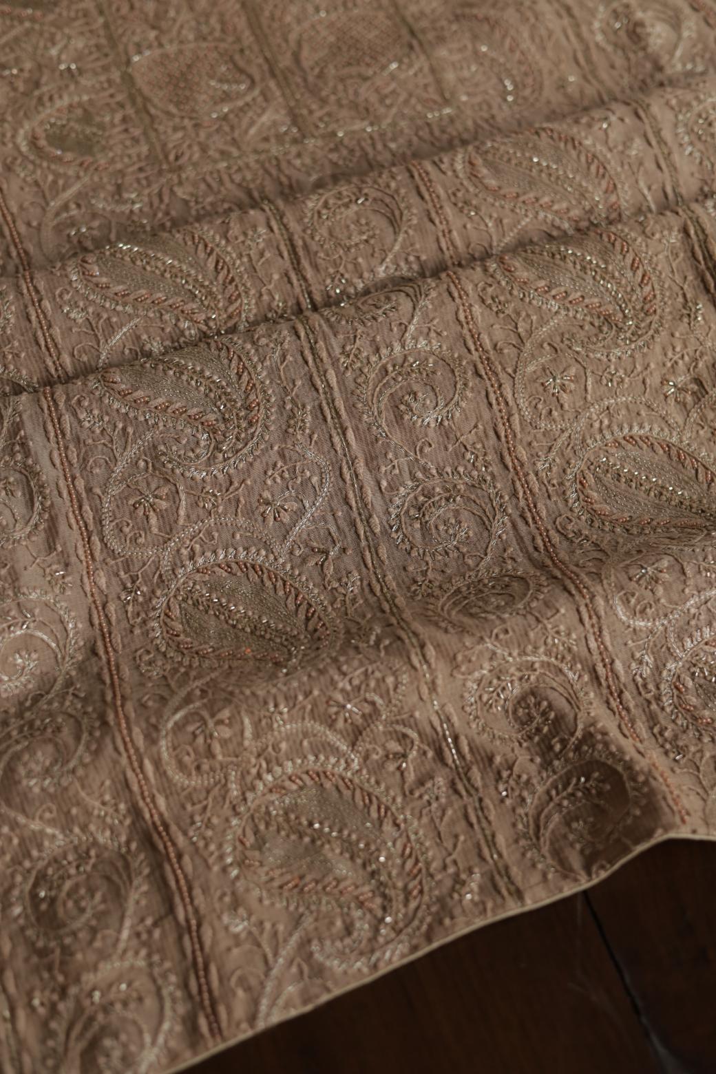 Coffee Brown Maheshwari Chikankari Unstitched Fabric