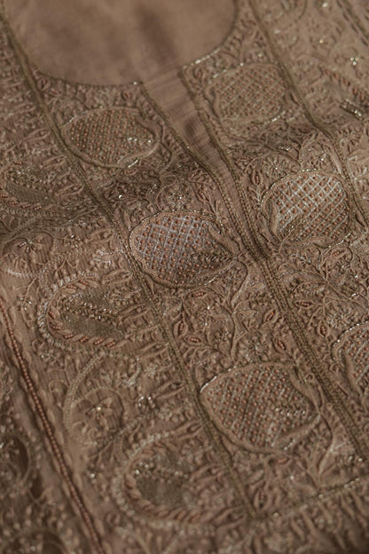 Coffee Brown Maheshwari Chikankari Unstitched Fabric