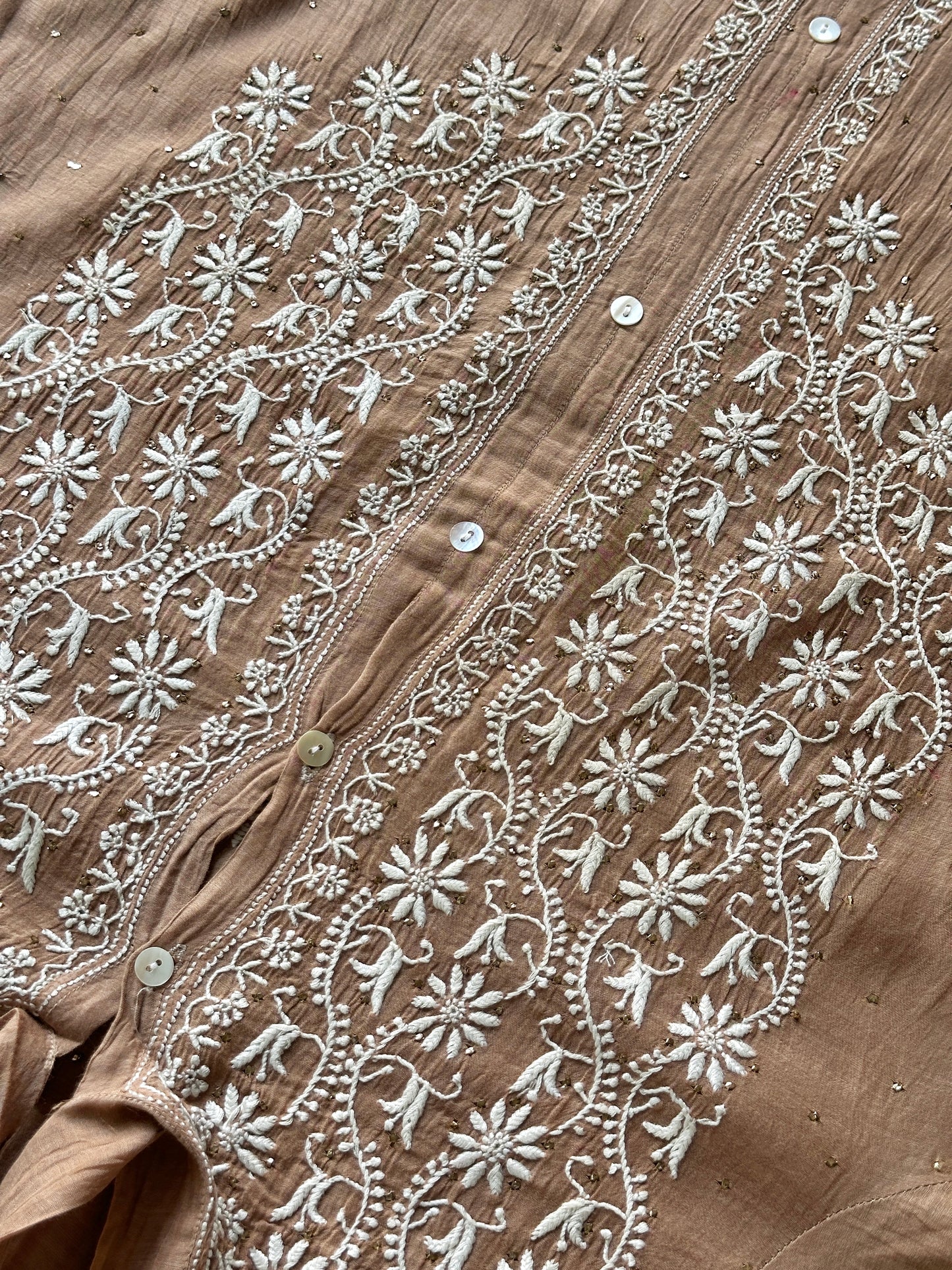 Coffee Brown Shade Chikankari Short Shirt With Lining