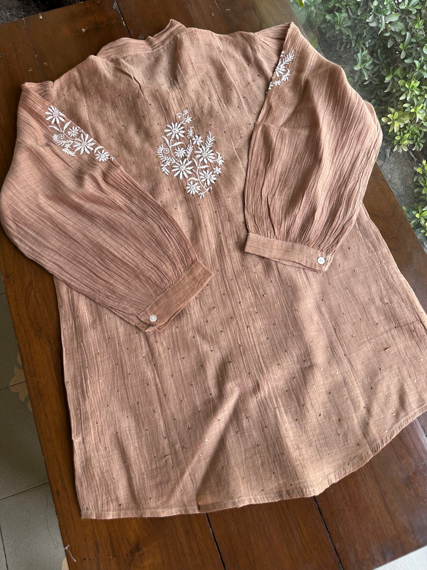 Coffee Brown Shade Chikankari Short Shirt With Lining