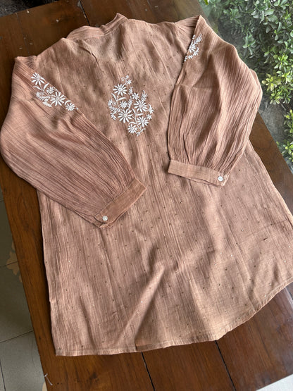 Coffee Brown Shade Chikankari Short Shirt With Lining