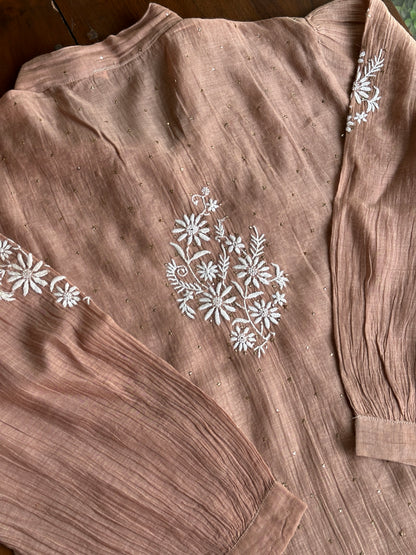 Coffee Brown Shade Chikankari Short Shirt With Lining