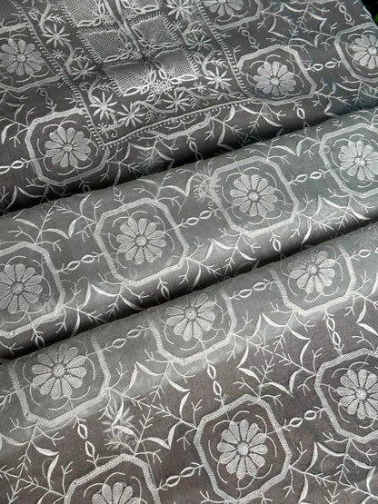 Cool Grey Organza Chikankari Unstitched Suit Fabric