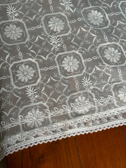 Cool Grey Organza Chikankari Unstitched Suit Fabric