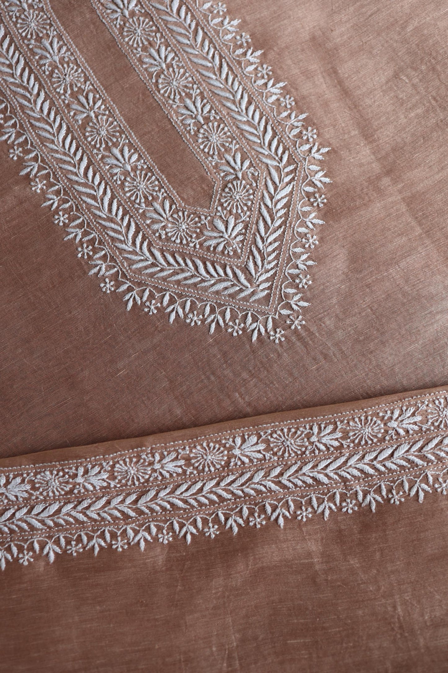 Copper Rose Linen Chikankari Unstitched Men's Kurtas Fabric