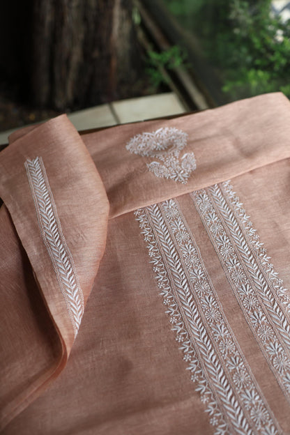 Copper Rose Linen Chikankari Unstitched Men's Kurtas Fabric