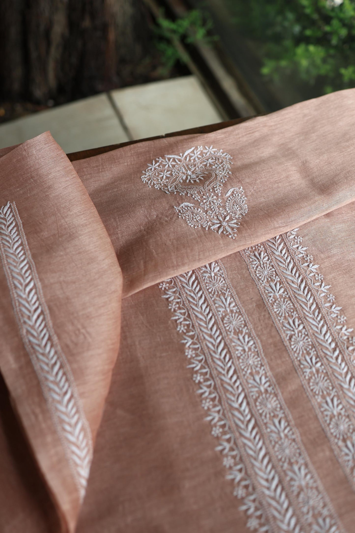 Copper Rose Linen Chikankari Unstitched Men's Kurtas Fabric