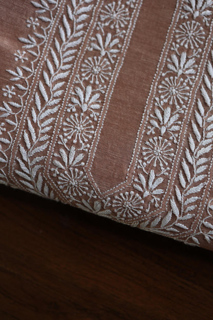 Copper Rose Linen Chikankari Unstitched Men's Kurtas Fabric