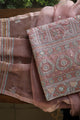 Copper Rose Shade Noor Banarasi Organza Chikankari Unstitched Fabric