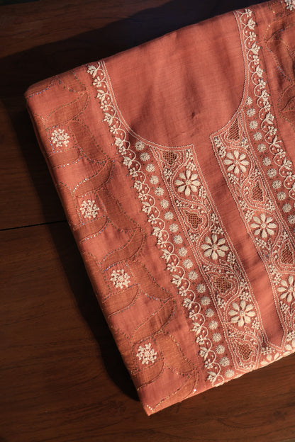 Copper Rust Daraz Chanderi Chikankari Kurta Fabric