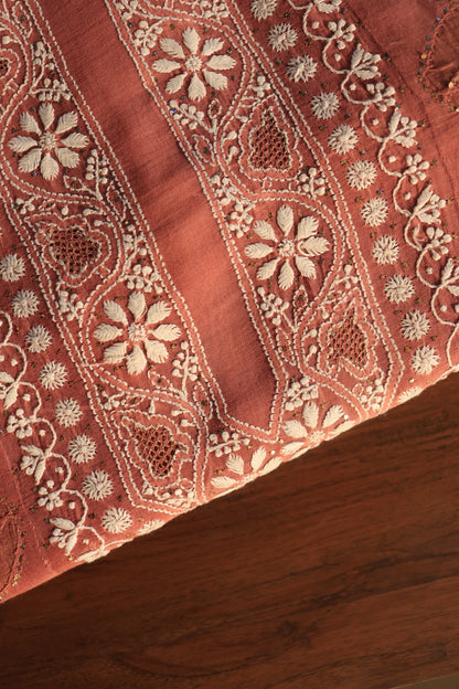 Copper Rust Daraz Chanderi Chikankari Kurta Fabric