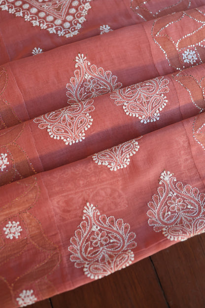 Copper Rust Daraz Chanderi Chikankari Kurta Fabric