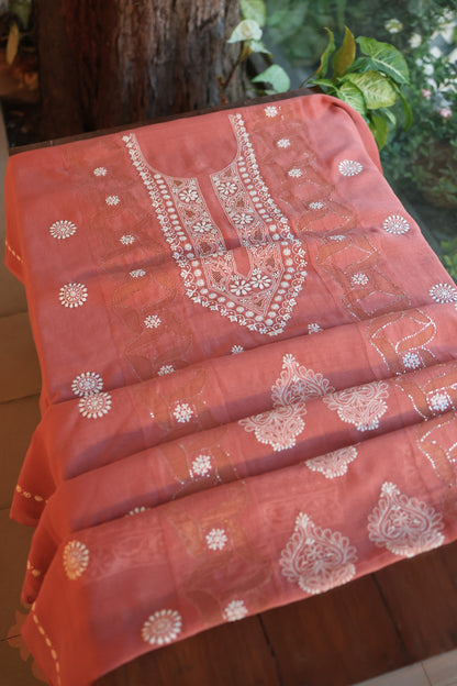 Copper Rust Daraz Chanderi Chikankari Kurta Fabric