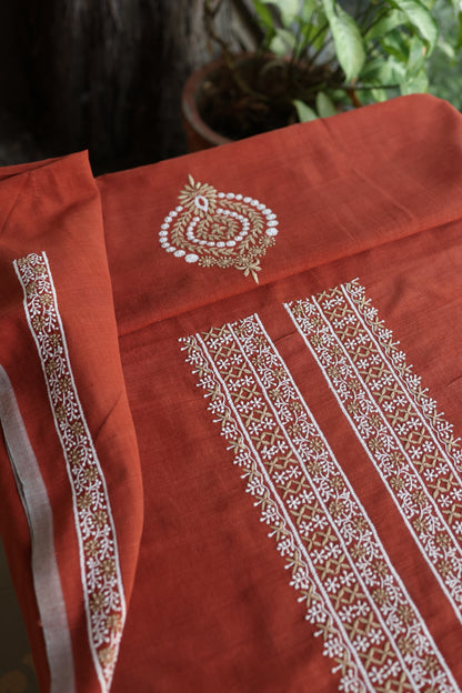 Copper Rust Shade Malkha Handspun Khadi Kurtas Unisex Fabric