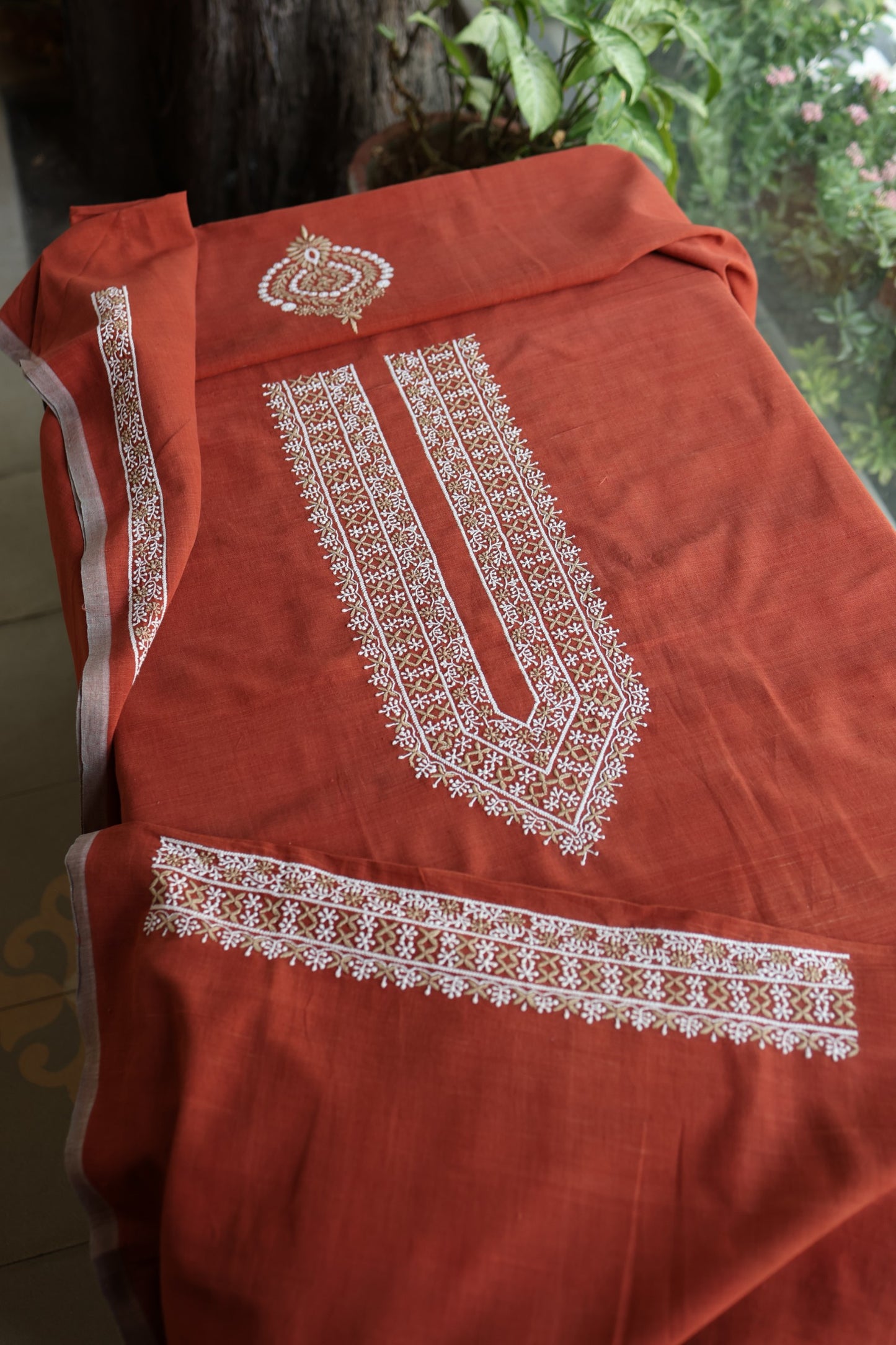 Copper Rust Shade Malkha Handspun Khadi Kurtas Unisex Fabric