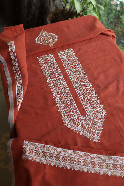 Copper Rust Shade Malkha Handspun Khadi Kurtas Unisex Fabric