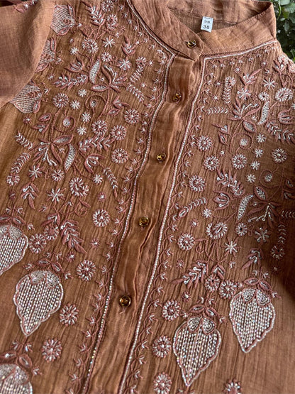 Copper Rust Shade Tissue Silk Chikankari Co-Ord Set