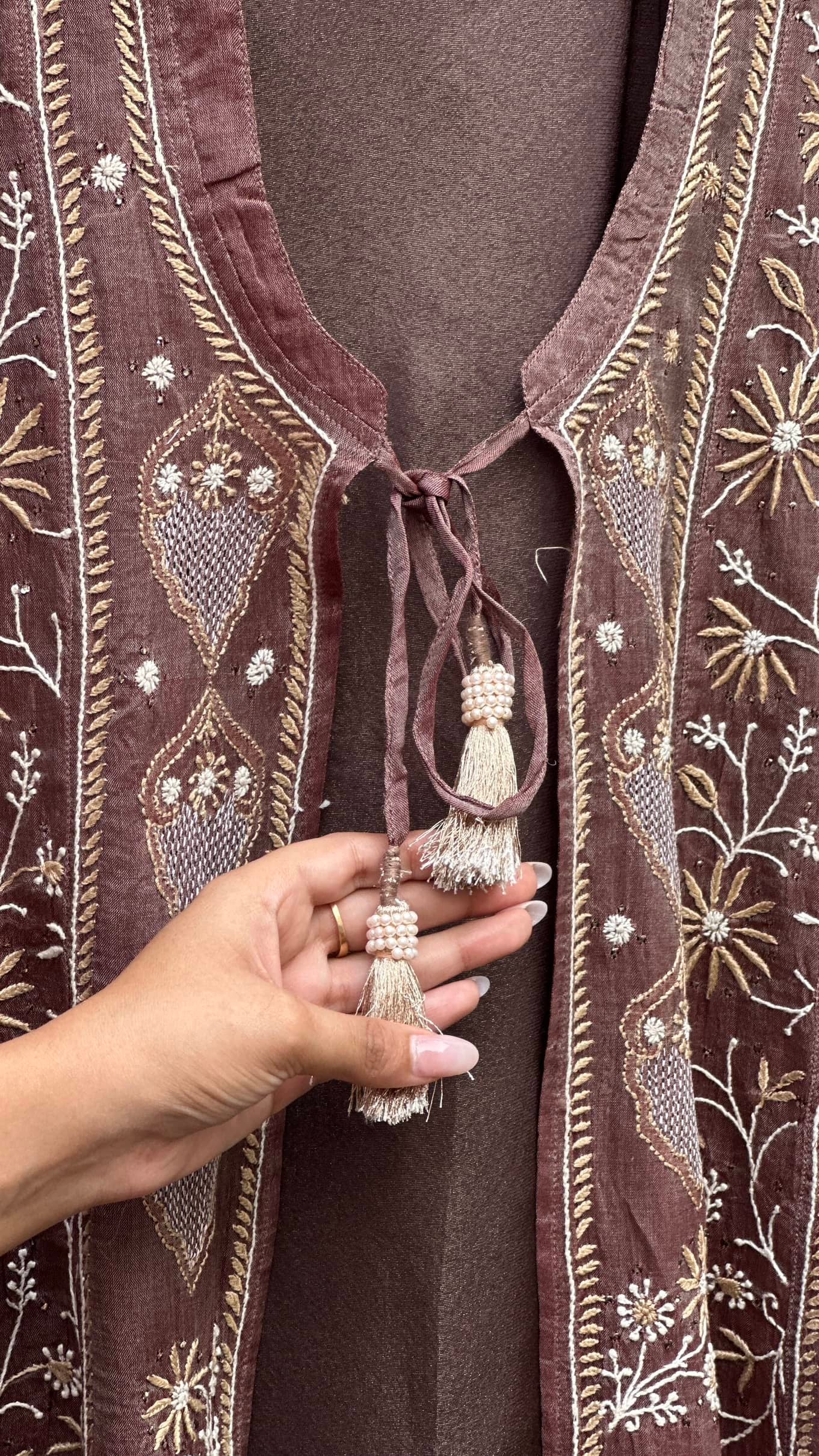 Copper Shade SICO Mal Chikankari Kurta With Mukaish Kamdani – Ready to Wear