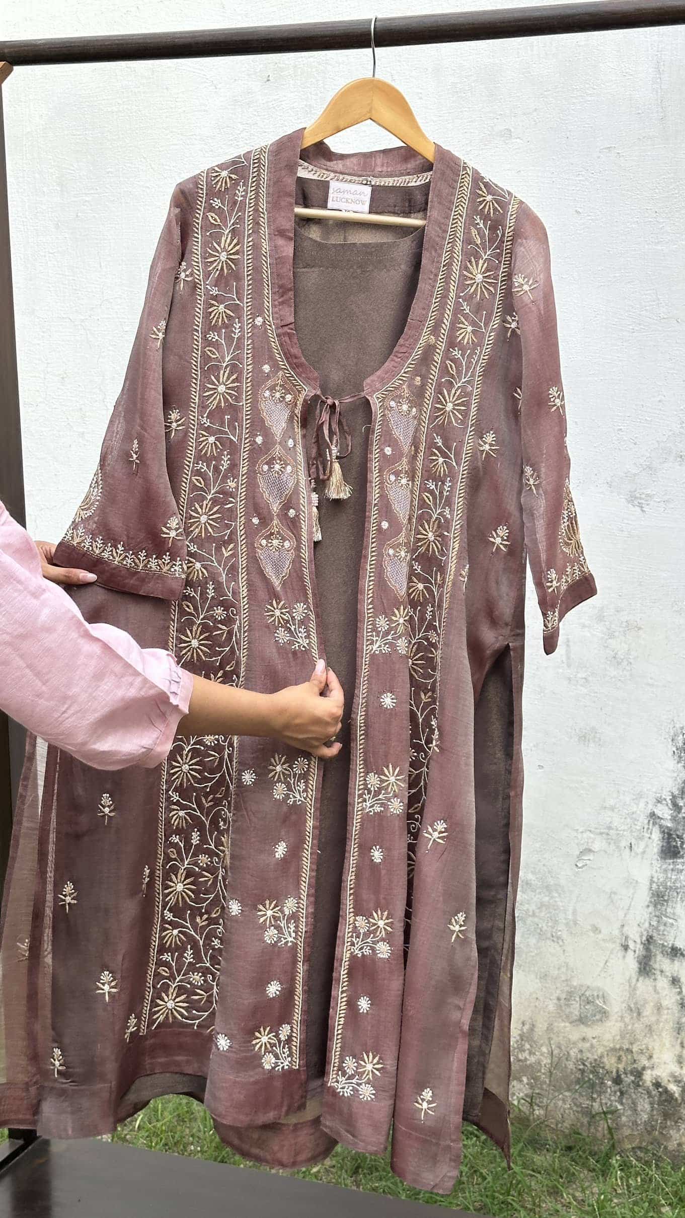 Copper Shade SICO Mal Chikankari Kurta With Mukaish Kamdani – Ready to Wear