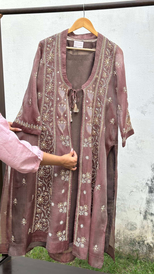 Copper Shade SICO Mal Chikankari Kurta With Mukaish Kamdani – Ready to Wear