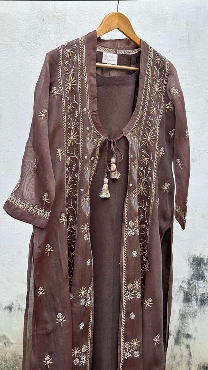 Copper Shade SICO Mal Chikankari Kurta With Mukaish Kamdani – Ready to Wear