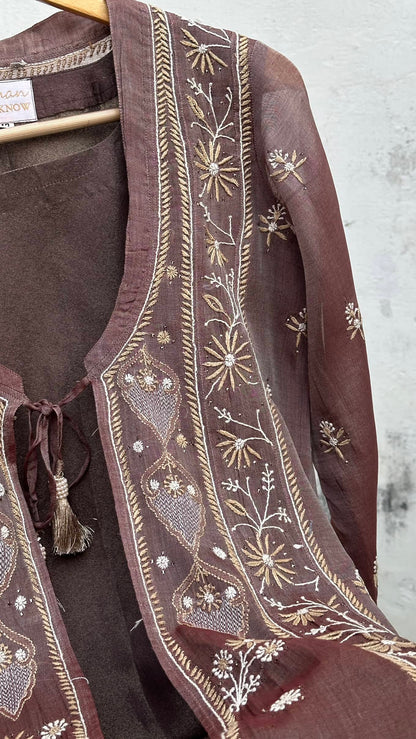 Copper Shade SICO Mal Chikankari Kurta With Mukaish Kamdani – Ready to Wear