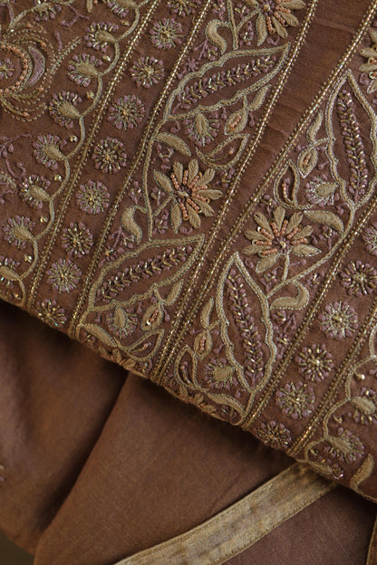 Copper Shade Shade Roheen Tissue Silk Chikankari Unstitched Fabric