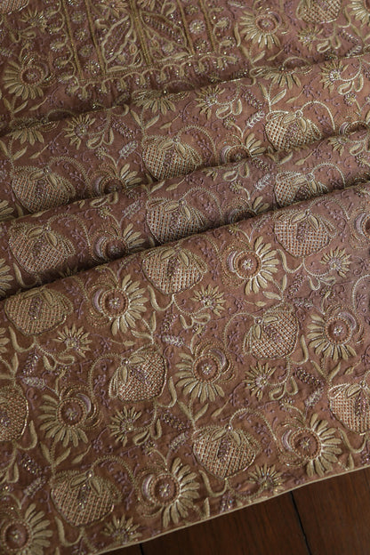 Copper Shade Shade Roheen Tissue Silk Chikankari Unstitched Fabric