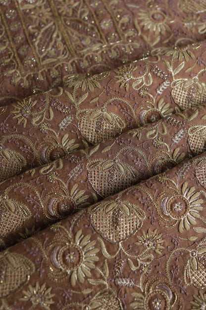 Copper Shade Shade Roheen Tissue Silk Chikankari Unstitched Fabric