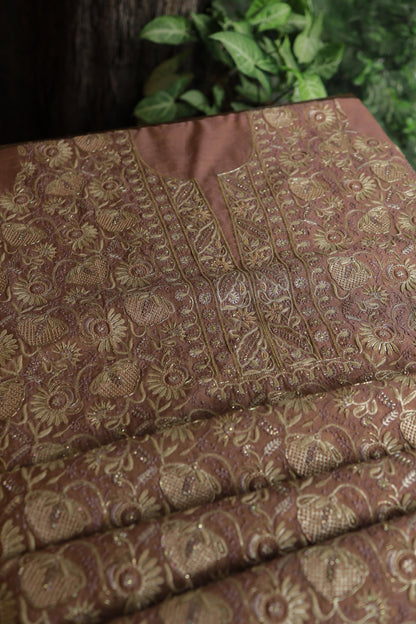 Copper Shade Shade Roheen Tissue Silk Chikankari Unstitched Fabric