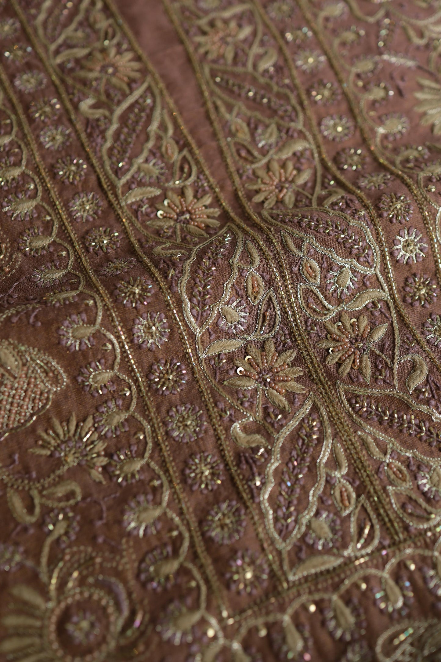Copper Shade Shade Roheen Tissue Silk Chikankari Unstitched Fabric