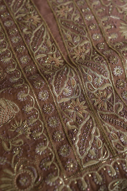 Copper Shade Shade Roheen Tissue Silk Chikankari Unstitched Fabric