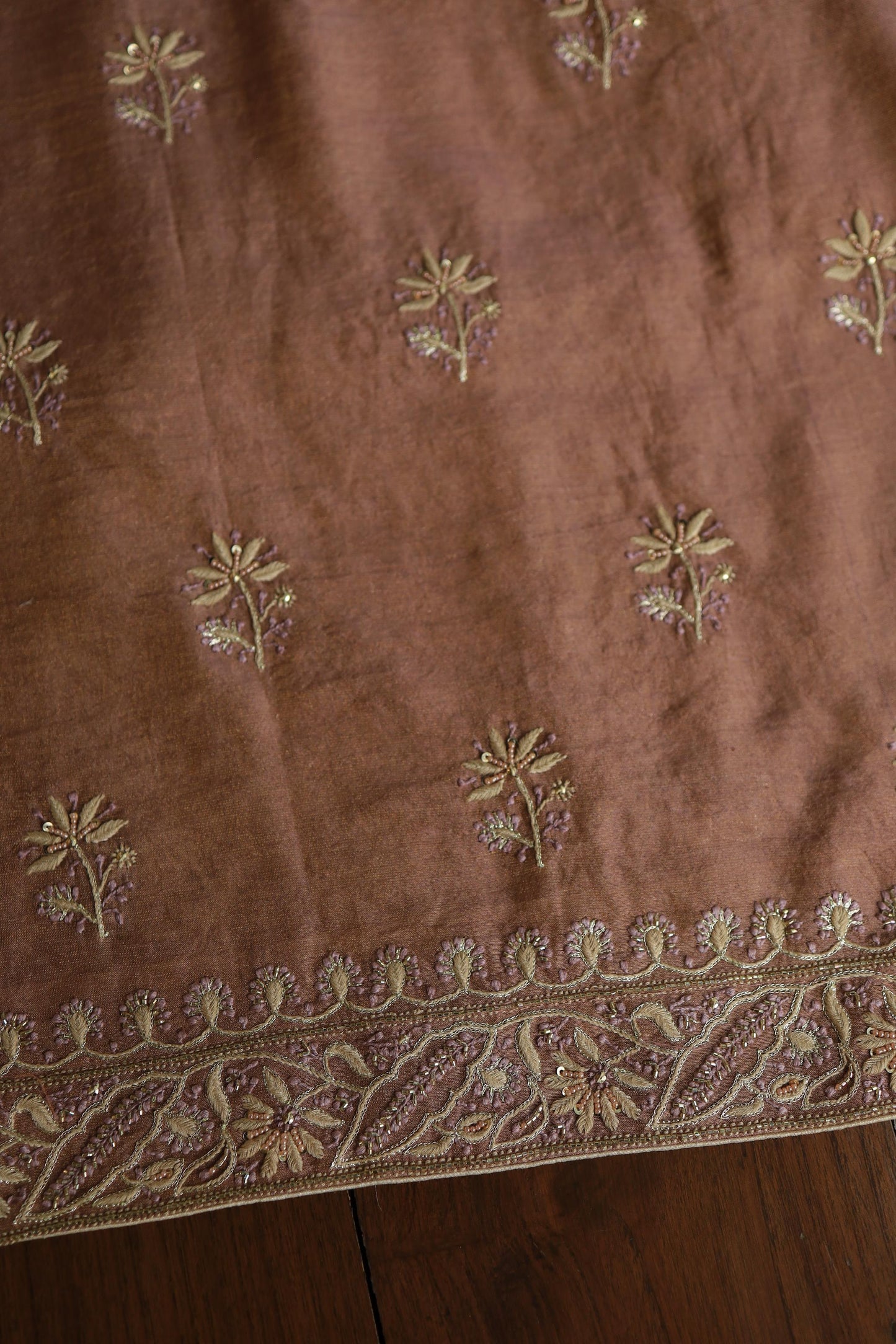 Copper Shade Shade Roheen Tissue Silk Chikankari Unstitched Fabric