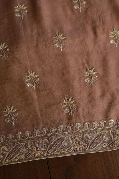 Copper Shade Shade Roheen Tissue Silk Chikankari Unstitched Fabric