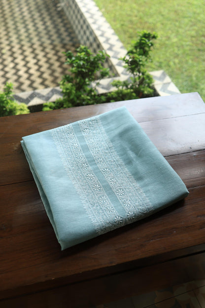 Coral Blue Linen Chikankari Unstitched Men's Kurtas Fabric