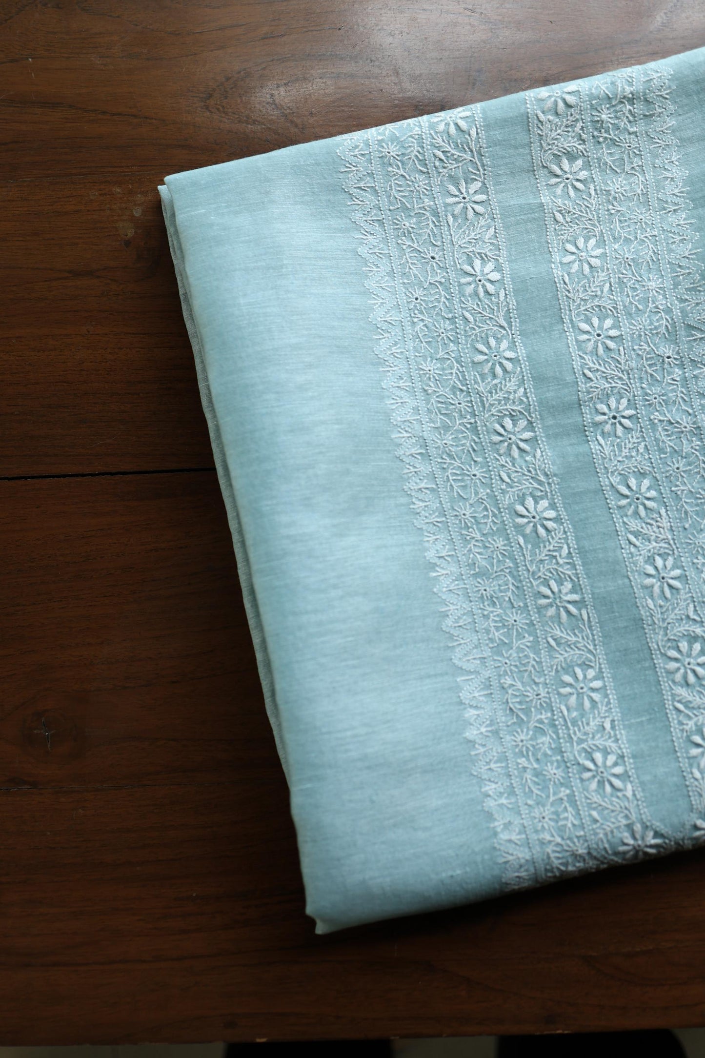 Coral Blue Linen Chikankari Unstitched Men's Kurtas Fabric
