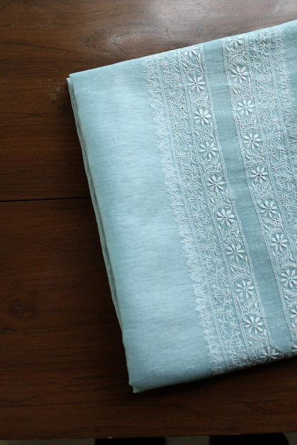 Coral Blue Linen Chikankari Unstitched Men's Kurtas Fabric