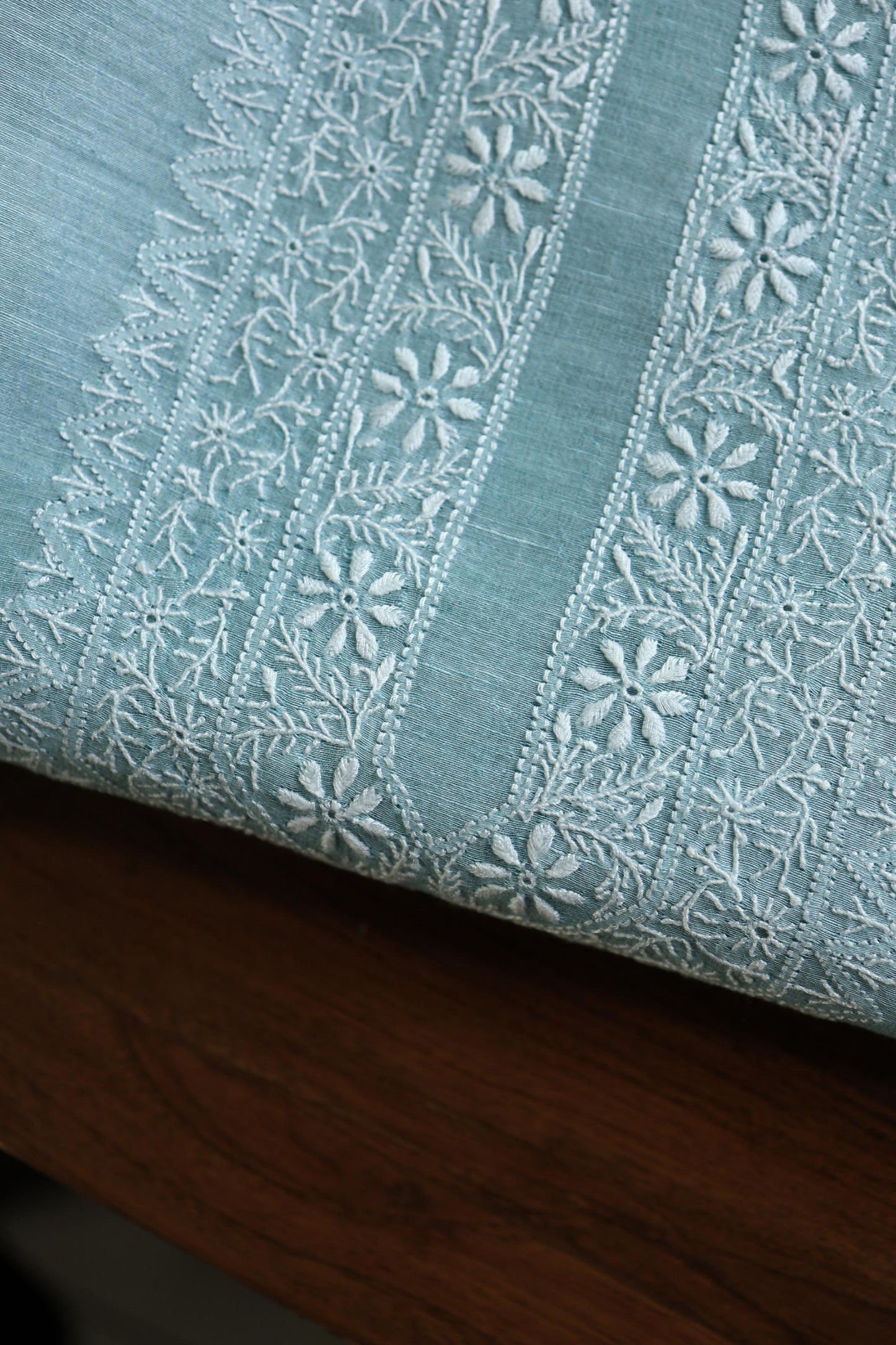 Coral Blue Linen Chikankari Unstitched Men's Kurtas Fabric