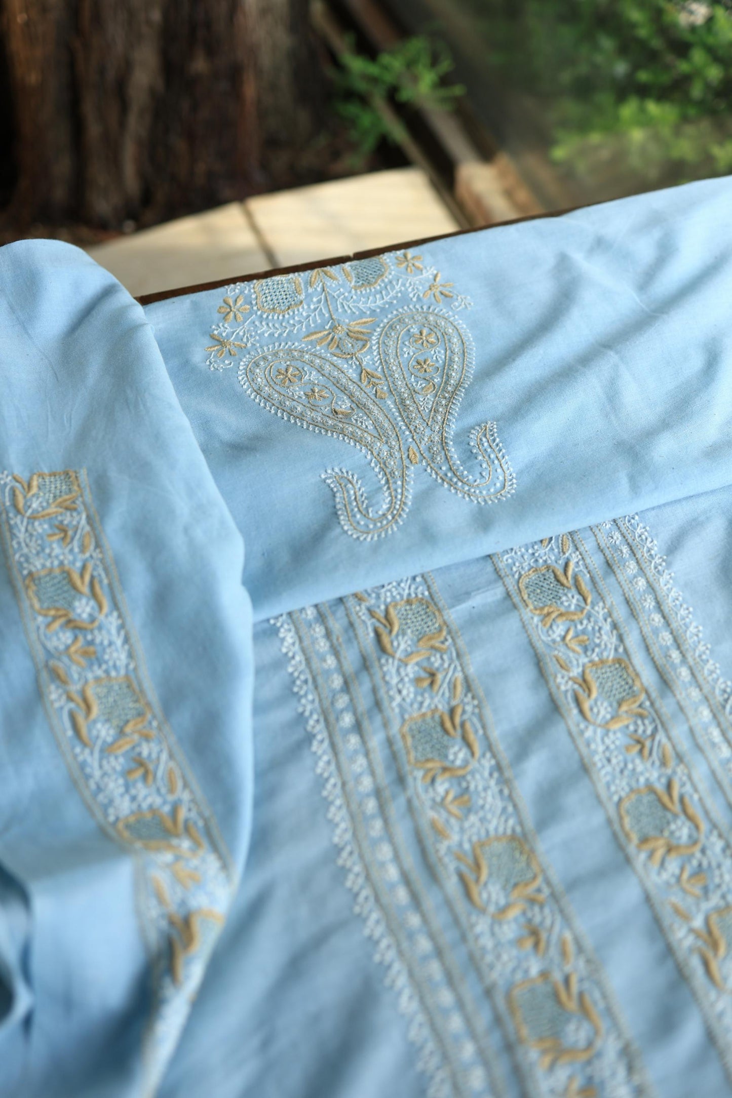 Coral Blue Shade Unisex Chikankari Bengal Muslin Kurta