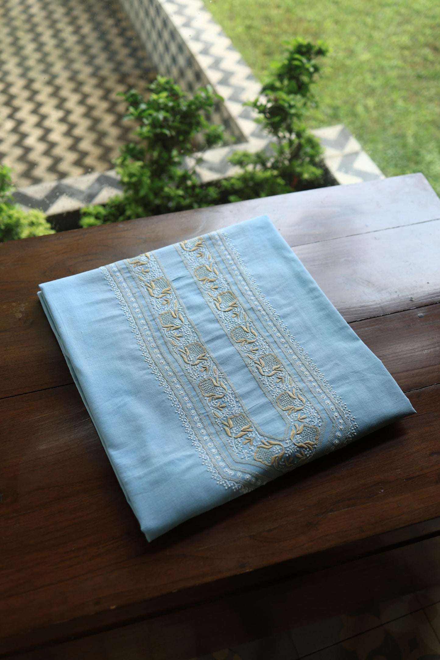 Coral Blue Shade Unisex Chikankari Bengal Muslin Kurta