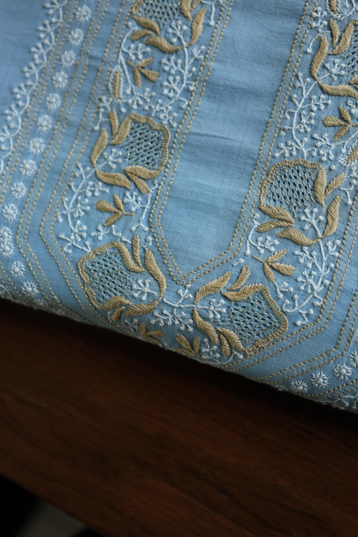 Coral Blue Shade Unisex Chikankari Bengal Muslin Kurta