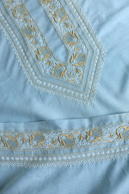 Coral Blue Shade Unisex Chikankari Bengal Muslin Kurta