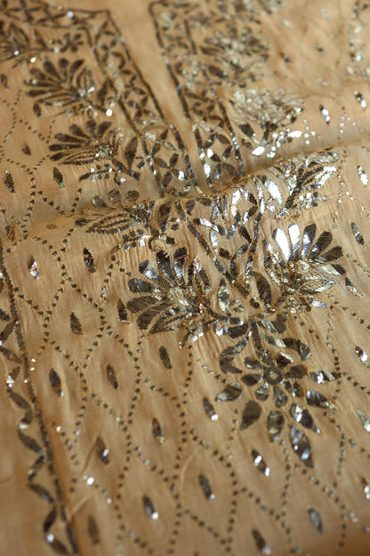 Coral Peach Chanderi Silk Mukaish Badla Unstitched Fabric