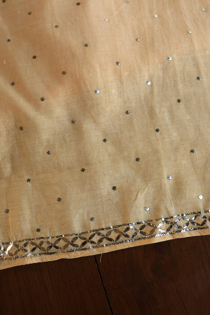 Coral Peach Chanderi Silk Mukaish Badla Unstitched Fabric