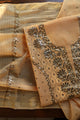 Coral Peach Chanderi Silk Mukaish Badla Unstitched Fabric