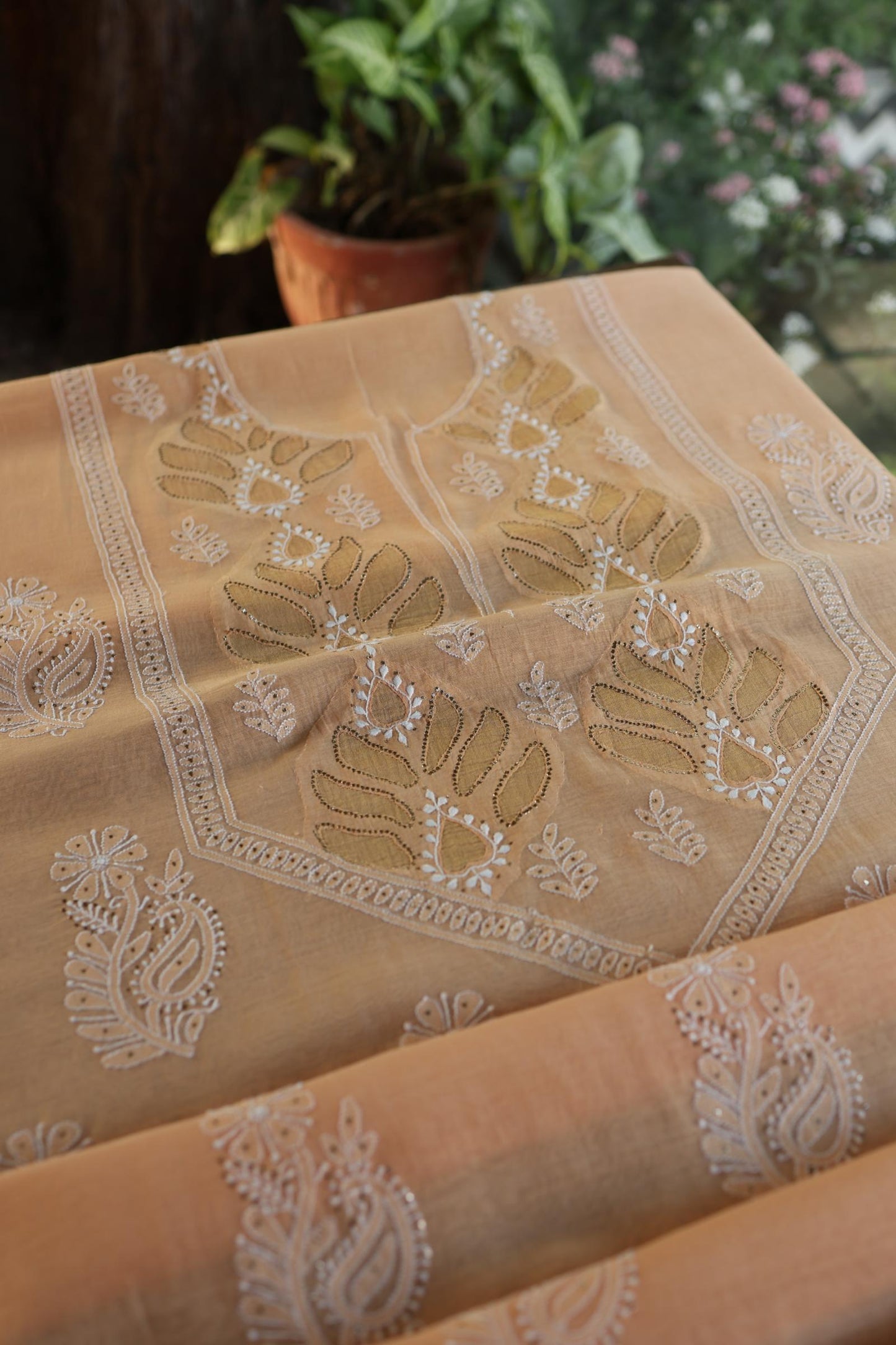 Coral Peach Daraz Chikankari Kurta Fabrics