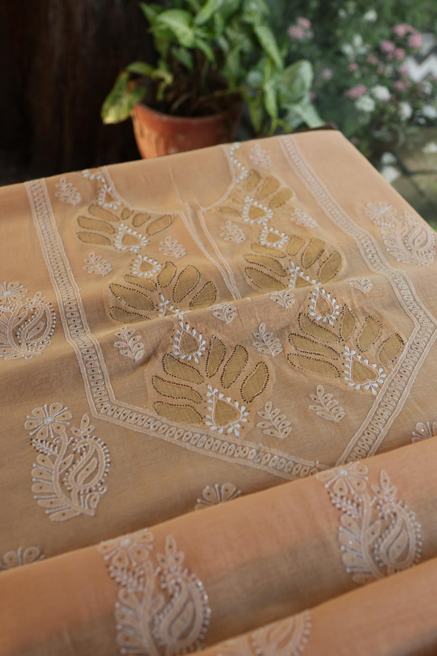 Coral Peach Daraz Chikankari Kurta Fabrics